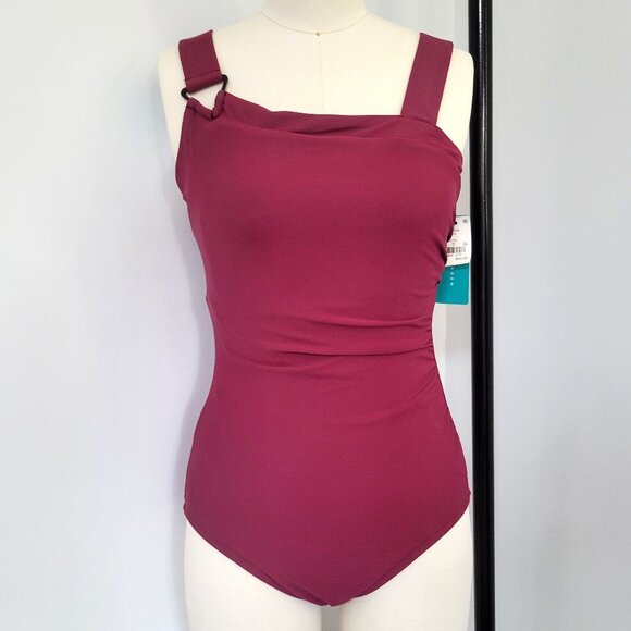 Aqua Green Women's UPF 50 Asymmetrical Shoulder One Piece Swimsuit Size Medium - Picture 1 of 9